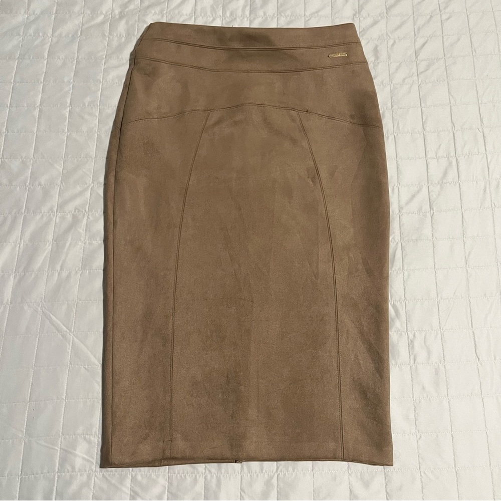 Marc New York Andrew Marc Faux Suede Midi Pencil Skirt Equestrian Brown Size XS